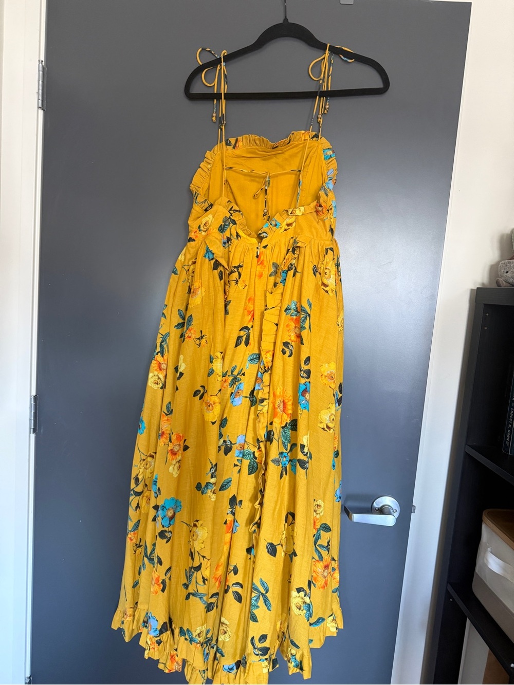 Anthropologie Mustard Yellow Floral High-Low Dress - Picture 4 of 7
